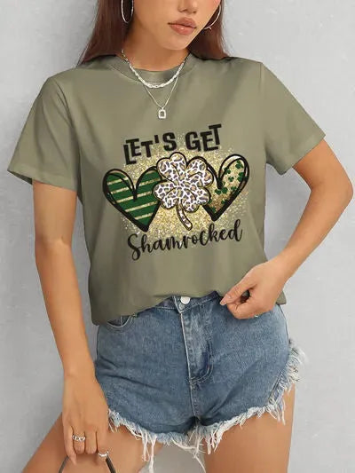 Lucky Clover Round Neck Short Sleeve T-Shirt Army Green Women's T-Shirts - Tophatter Daily Deals